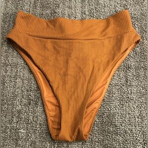 Aerie American Eagle Brown Ribbed High-Waisted Cheeky Bikini Bottom Large